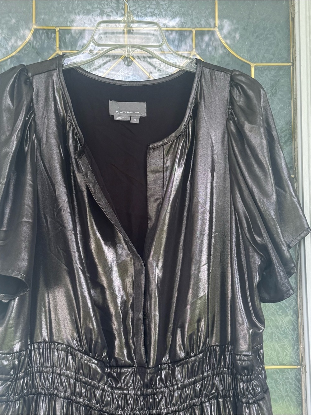 Anthropologie The Somerset Maxi Dress Metallic Edition Tiered Silver Plus 1X - Picture 6 of 7